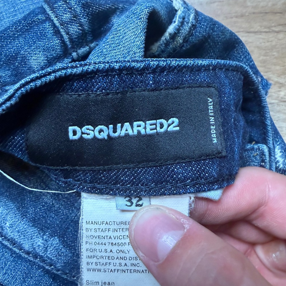 Dsquared2 Slim Jeans Mens 32 Blue Distressed Paint Splatter Patchwork Made Italy - Picture 12 of 16